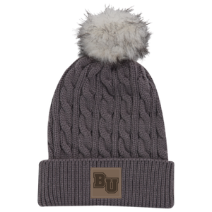 Cable Knit Beanie with Fur Pom
