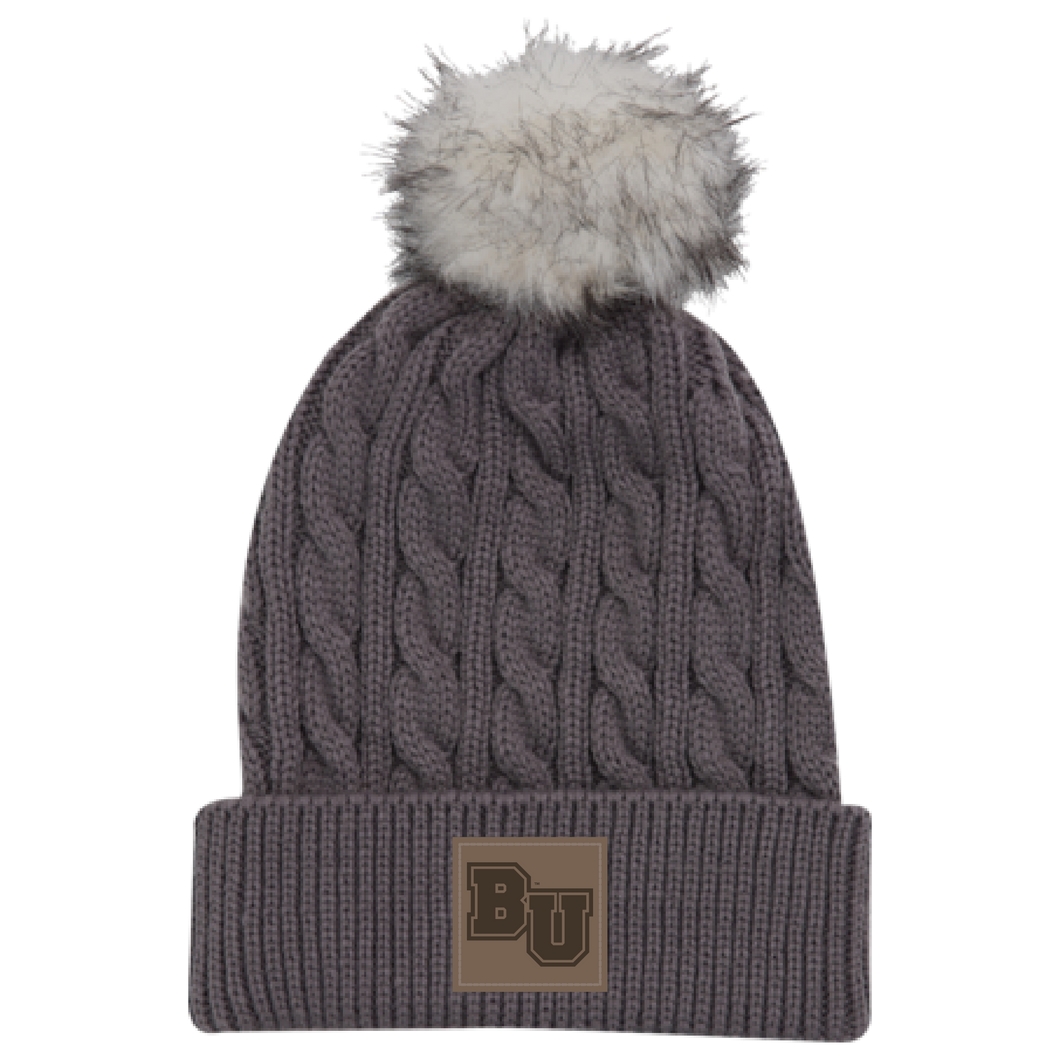 Cable Knit Beanie with Fur Pom