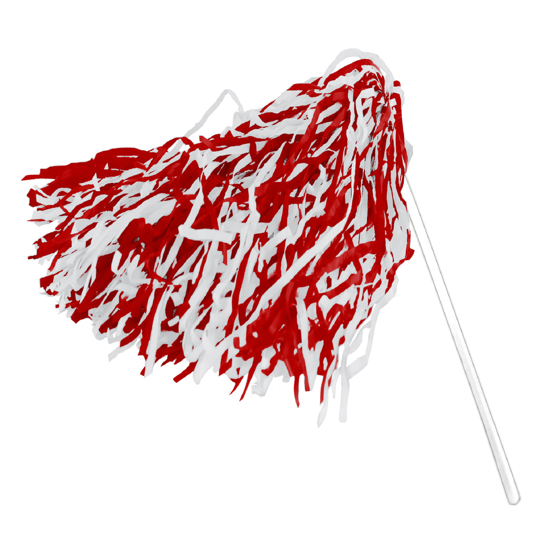 Poms With Plastic Stick, Red/White (CS716)